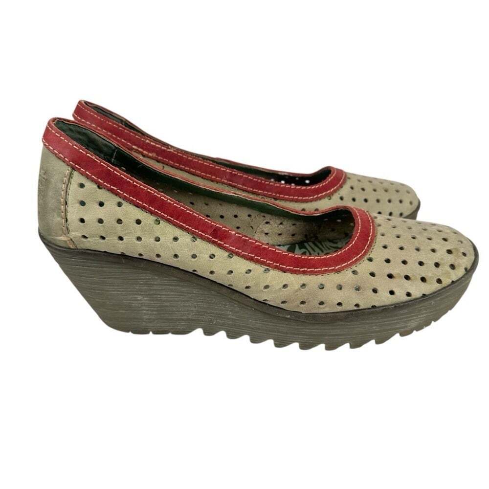 Fly London Womens Yedi Wedge Shoes Perforated Leather Platform EU 42